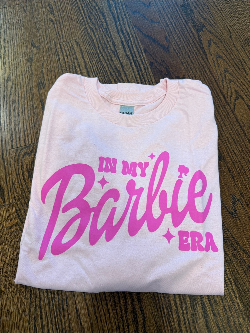 Gildan Light Pink Tee with Hot Pink "In My Barbie Era" Graphic long sleeve